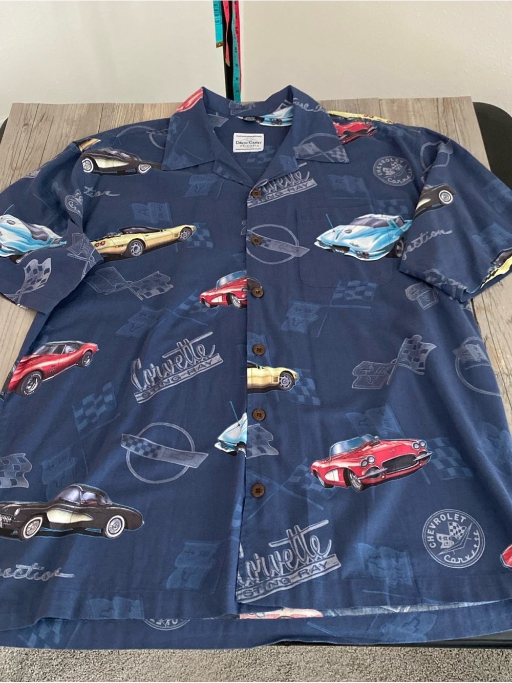 Corvette Print Navy Short-Sleeve Button-Down Shirt